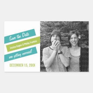 Adesivo Retangular Modern Slant Save the Date Stickers (Aqua/Verde)