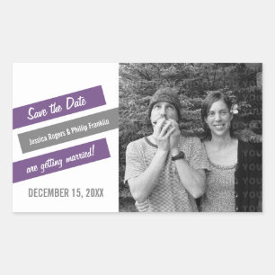 Adesivo Retangular Modern Slant Save the Date Stickers (Roxo/Cinza)