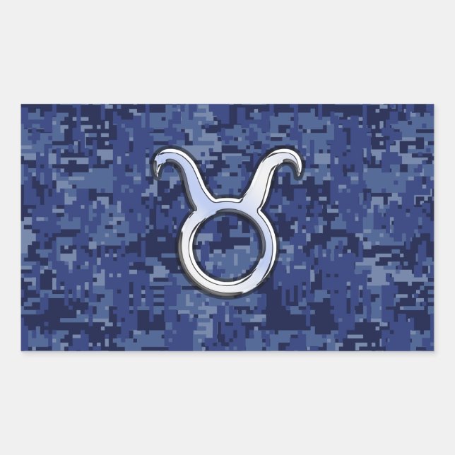 Adesivo Retangular Modern Taurus Zodiac - Símbolo Azul - Camuflagem D (Frente)