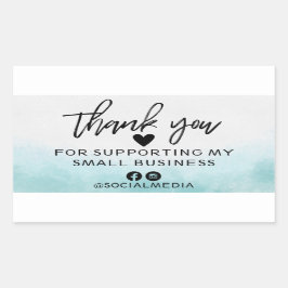 Adesivo Retangular Modern Teal Watercolor Business Obrigado