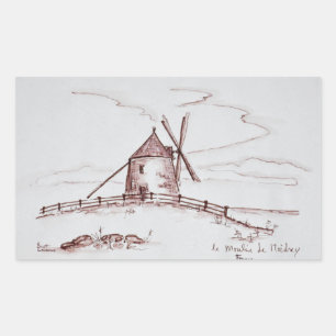 Adesivo Retangular Moinho de vento Le Moulin de Moidrey Pontorson