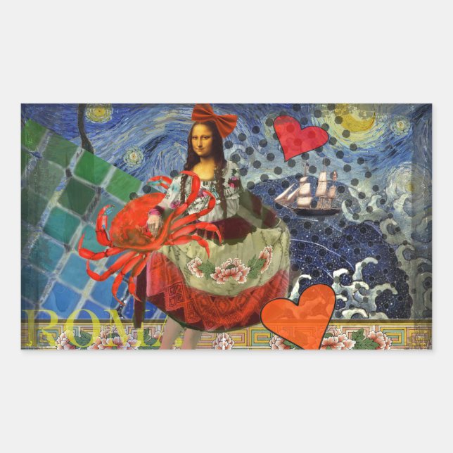 Adesivo Retangular Mona Lisa Diversão Zodíaco Caprichoso  (Frente)