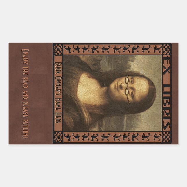 Adesivo Retangular Mona Lisa em Óculos de Leitura (Personalizado) (Frente)