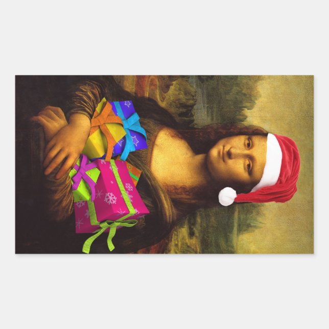 Adesivo Retangular Mona Lisa Vem Como Papai Noel (Frente)