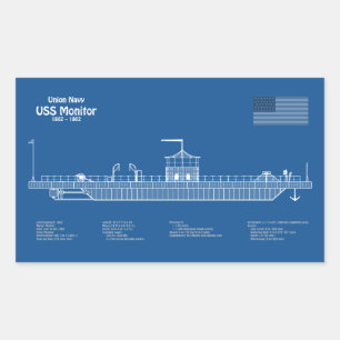 Adesivo Retangular Monitor USS - ABD de Planos de Impressão Blueprint