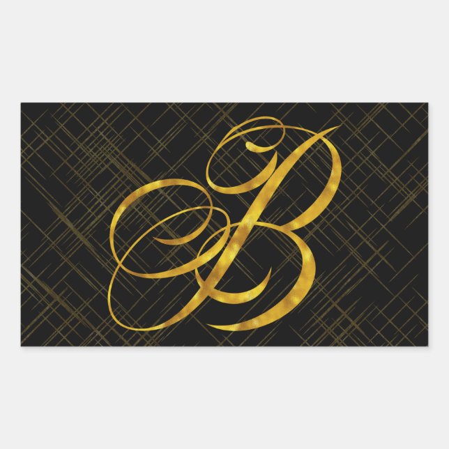 Adesivo Retangular Monograma B Faux Gold Foil - Letra Metálica Design (Frente)