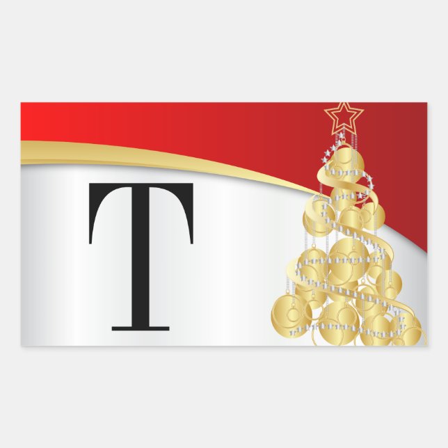 Adesivo Retangular Monograma Dourado e Feliz Natal (Frente)