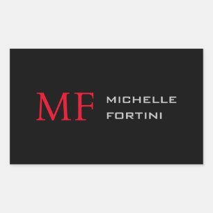 Adesivo Retangular Monograma Inicial Minimalista Moderno Simples Verm