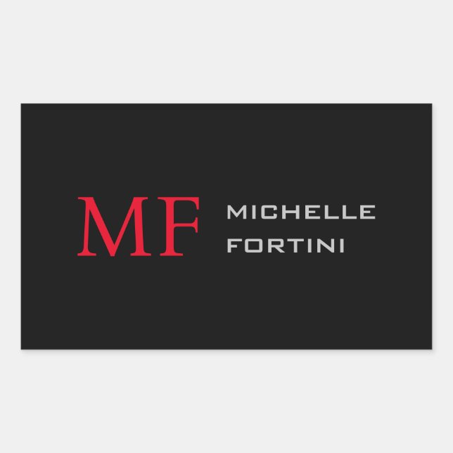 Adesivo Retangular Monograma Minimalista Moderno Vermelho Plano Inici (Frente)