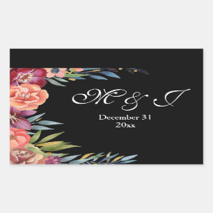 Adesivo Retangular Monograma Tropical de Borgonha e Plum Black Elegan