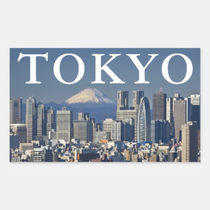 Adesivo Retangular Monte Fuji   Paisagem do Distrito de Shinjuku Tóqu
