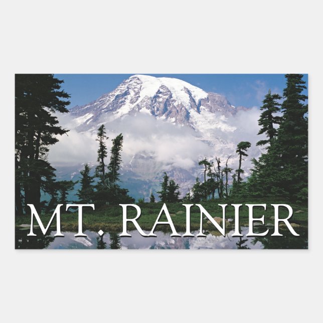 Adesivo Retangular Monte Rainier | Reflexo em uma Lagoa de Montanha (Frente)