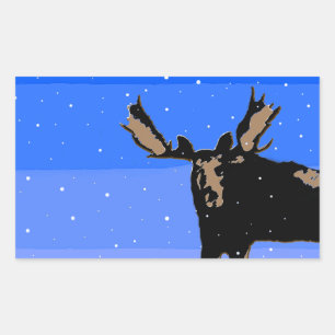 Adesivo Retangular Moose no inverno - Arte original sobre a vida selv