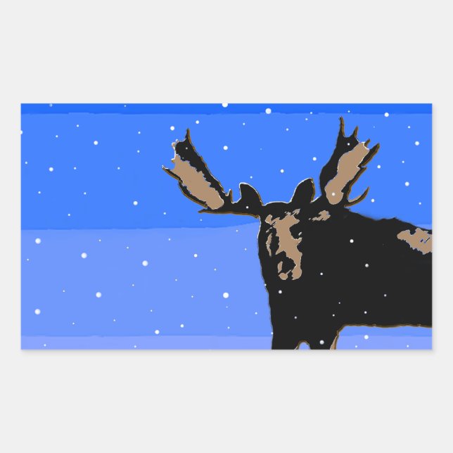 Adesivo Retangular Moose no inverno - Arte original sobre a vida selv (Frente)