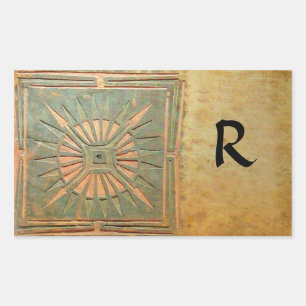 Adesivo Retangular MORNING STAR MONOGRAM , amarelo antigo, castanho, 