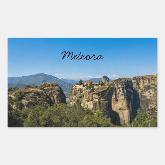Adesivo Retangular Mosteiro Acima das Rochas | Meteora Grécia (Frente)
