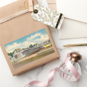 Adesivo Retangular Motel Antigo, Hotel Golden West Lodge com Palmeira