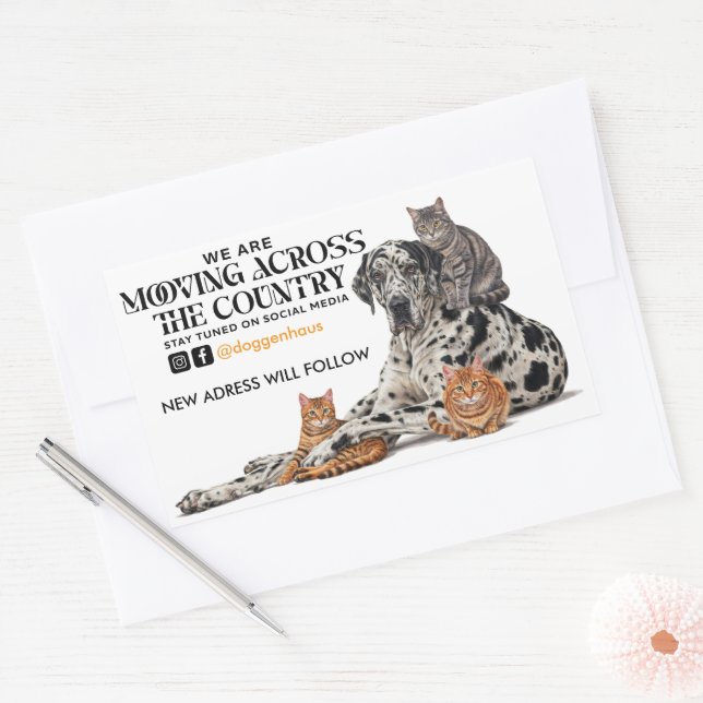 Adesivo Retangular Mudando para Outro Estado com um Great Dane e um G (Envelope)