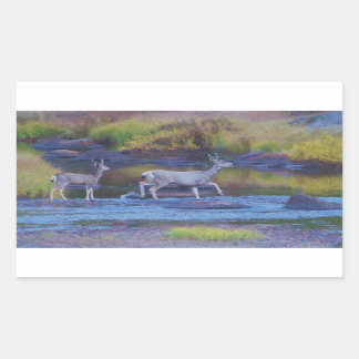 Adesivo Retangular Mule Deer Doe e Fawn