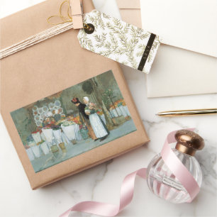 Adesivo Retangular Na Florista por Childe Hassam, Arte Fino Vintage