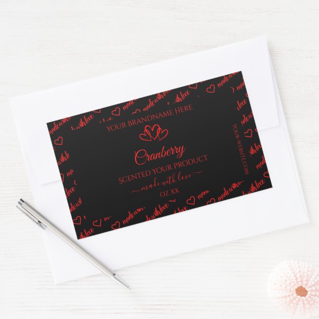 Adesivo Retangular Na moda Black Red Word Cloud Product Labels Hearts (Envelope)