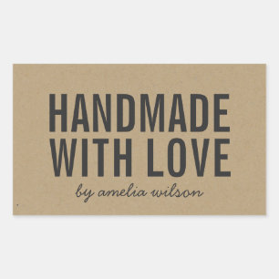 Adesivo Retangular Na moda Rustic Bold Handmade with Love Faux Kraft