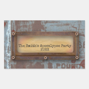 Adesivo Retangular Nameplate Rusty  Grunge Steampunk Halloween