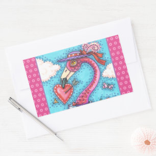 Adesivo Retangular Namorados DE PINK FLAMINGO CORAÇÃO, AMOR BIRD WHIM