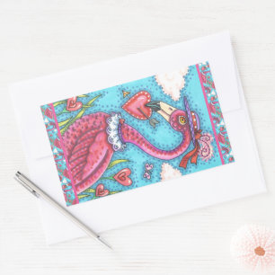Adesivo Retangular Namorados DE PINK FLAMINGO CORAÇÃO, AMOR BIRD WHIM
