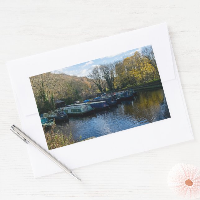 Adesivo Retangular Narrowboats Moored at Salterhebble Basin (Envelope)