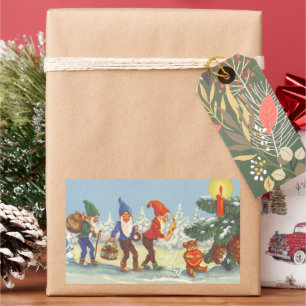 Adesivo Retangular Natais vintages, Elves no inverno da Floresta da N