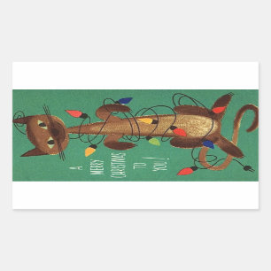 Adesivo Retangular Natais vintages Gatos Em Luzes