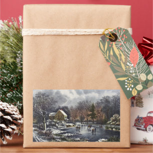 Adesivo Retangular Natais vintages, Skateres de inverno Precoce em um