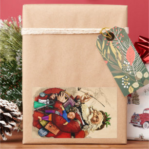 Adesivo Retangular Natal Antigo, Brinquedos de Cachimbo do Papai Noel