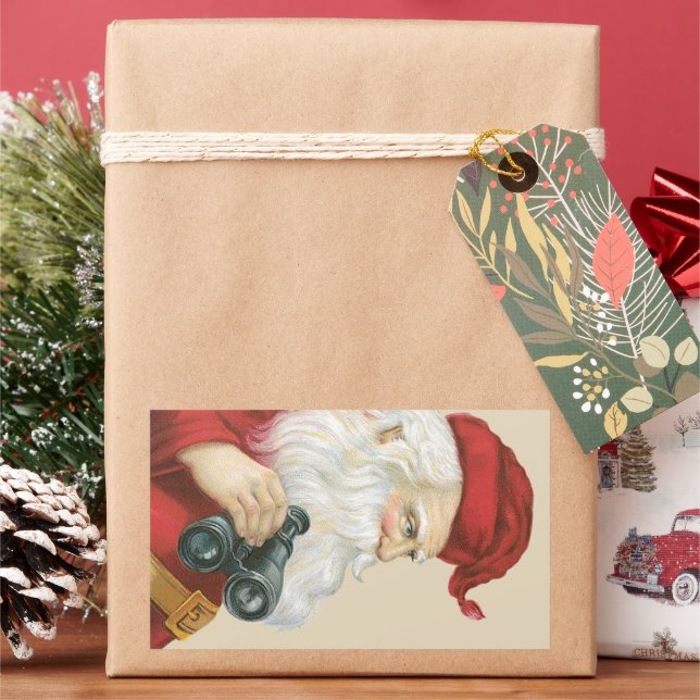 Adesivo Retangular Natal Antigo, Papai Noel com Binóculos (Feriado)