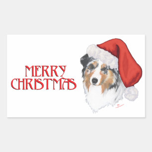 Adesivo Retangular Natal com Australian Shepherd