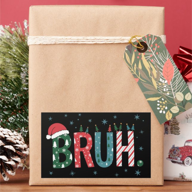 Adesivo Retangular Natal Meme Engraçado Bruh Chapéu do Papai Noel Sar (Feriado)