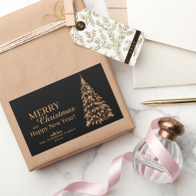 Adesivo Retangular Natal preto e Dourado (Presentear)