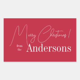 Adesivo Retangular Natal Vermelho do Nome da Família