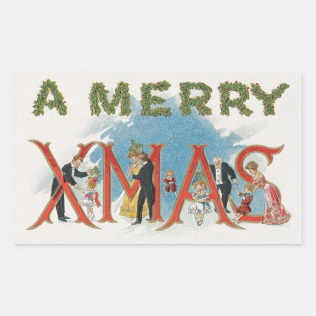 Adesivo Retangular Natal Vitoriano Antigo, Uma Festa de Natal Alegre (Frente)
