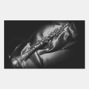Adesivo Retangular Natureza-morta de clarinete antigo, P&B