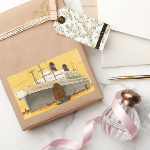 Adesivo Retangular Navio de Cruzeiro Antigo para o Oriente com Barcos