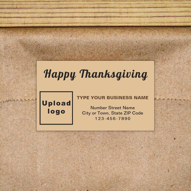 Adesivo Retangular Negócios Ação de Graças Castanho Claro (Your business brand with Thanksgiving greeting on light brown rectangle sticker.)