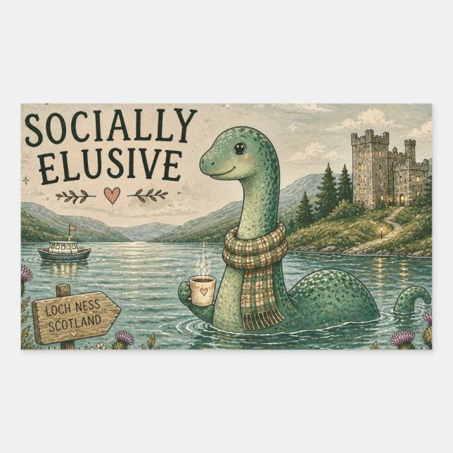 Adesivo Retangular Nessie Esquiva Socialmente Críptido Aconchegante L (Frente)