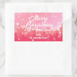 Adesivo Retangular Neve Branca Rosa Floresta Pacífica Feliz Natal
