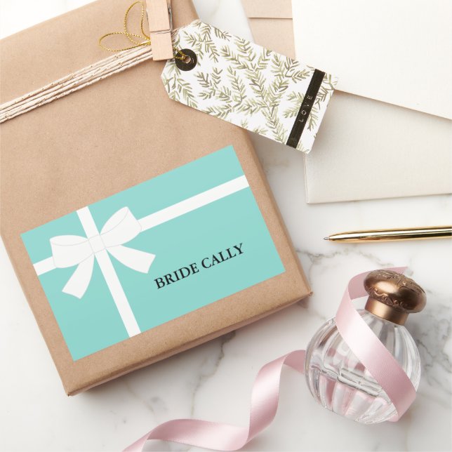 Adesivo Retangular NOIVA Tiara Azul Turquesa Personalizada   (Presentear)