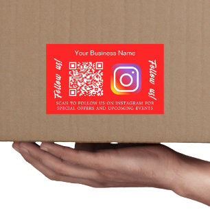 Adesivo Retangular Nome comercial em vermelho brilhante código qr Ins