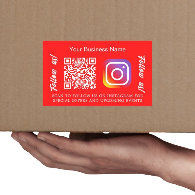 Adesivo Retangular Nome comercial em vermelho brilhante código qr Ins (Criador carregado)