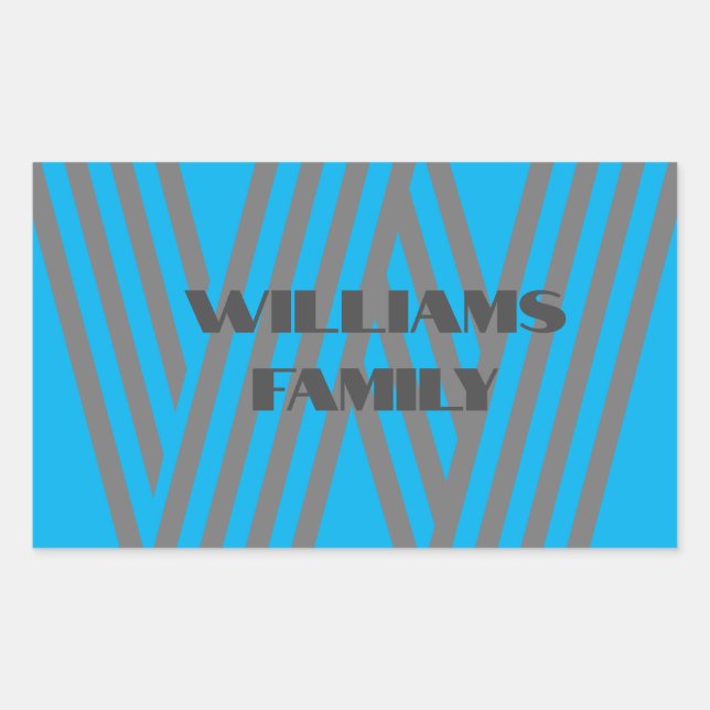 Adesivo Retangular Nome da família Monograma cinza azul Vinheta moder (Frente)