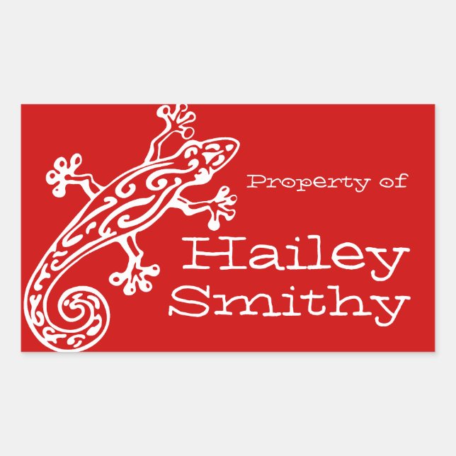 Adesivo Retangular Nome da placa do livro da lagartixa branco vermelh (Frente)